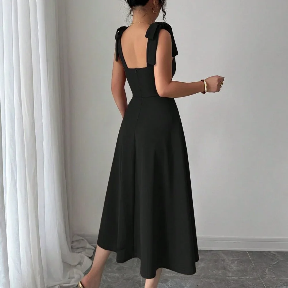 Black Elegant Women's Romantic A-Line Sleeveless Dress